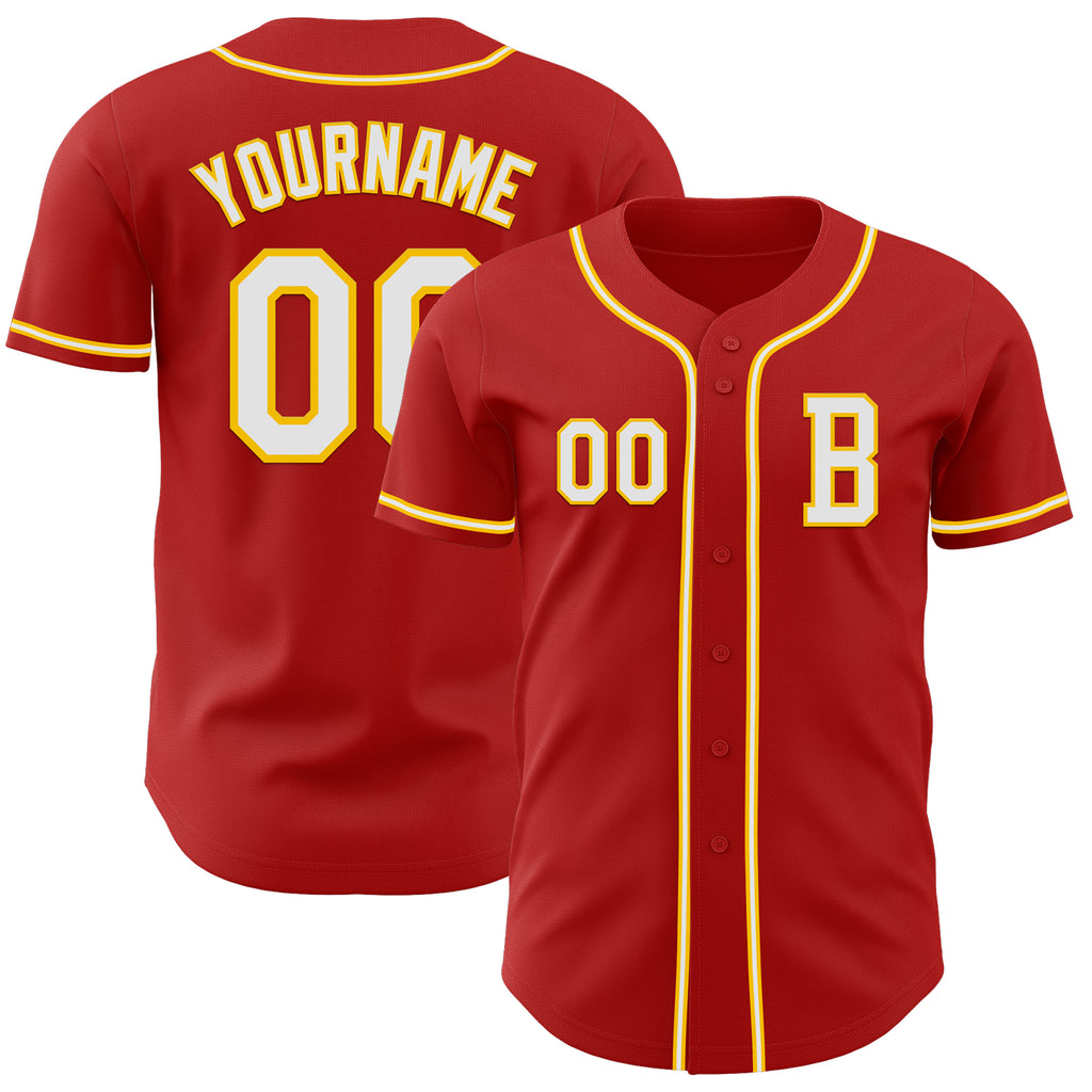 Custom Red White-Yellow Authentic Baseball Jersey