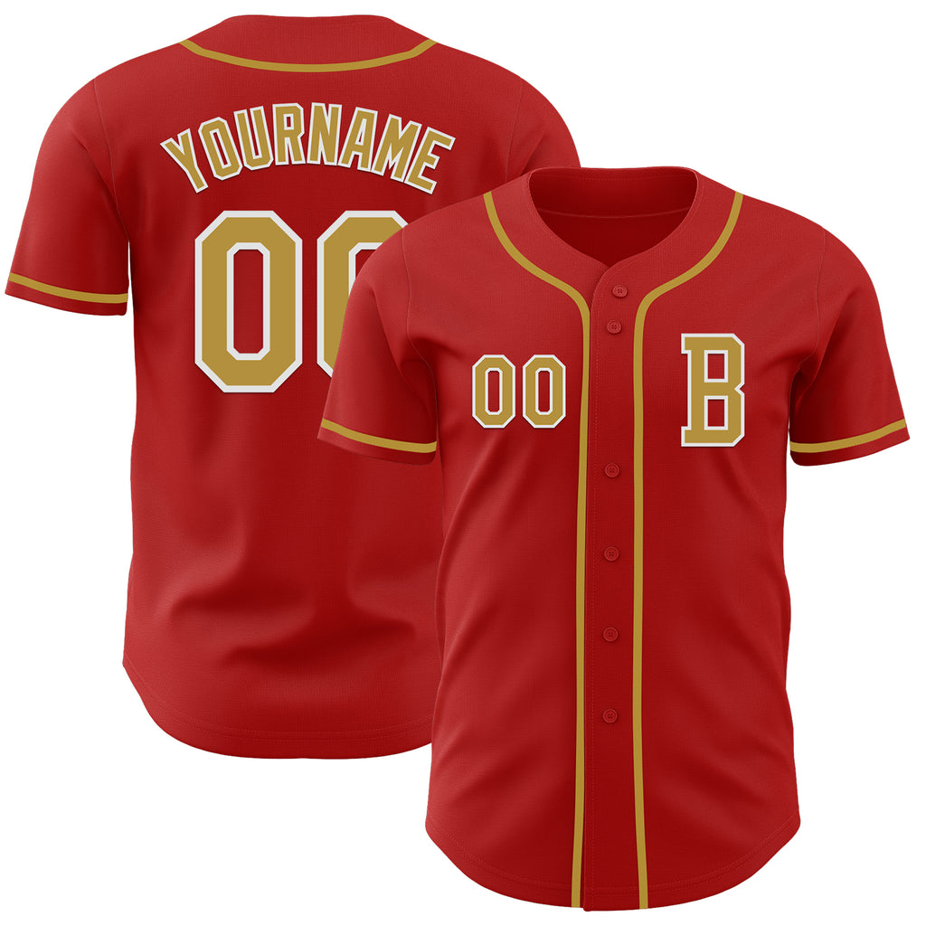 Custom Red Old Gold-White Authentic Baseball Jersey