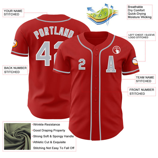 Custom Red Gray-White Authentic Baseball Jersey