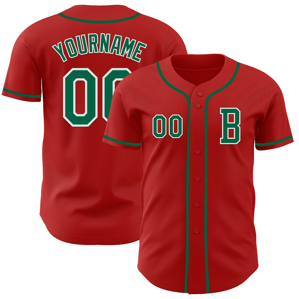 Custom Red Kelly Green-White Authentic Baseball Jersey