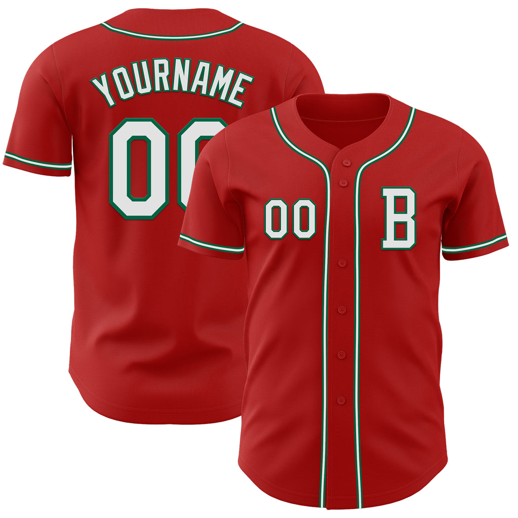 Custom Red White-Kelly Green Authentic Baseball Jersey