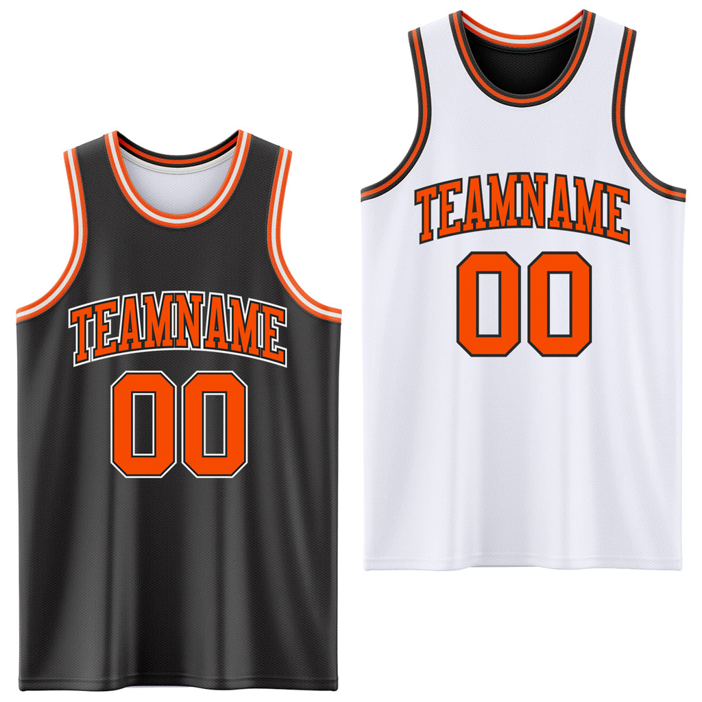 Custom Reversible Black Orange-White Double Side Authentic Basketball Jersey