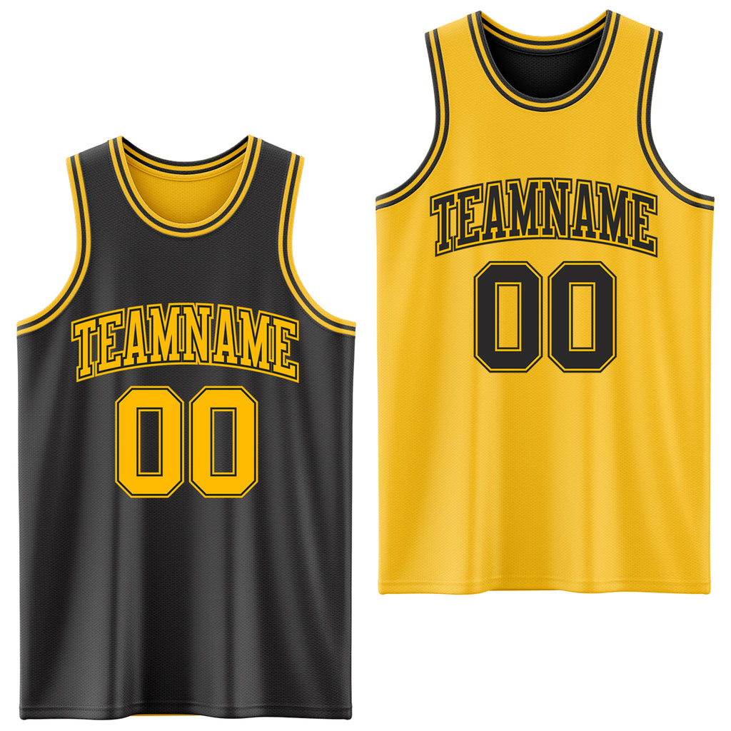 Custom Reversible Black Gold Double Side Authentic Basketball Jersey