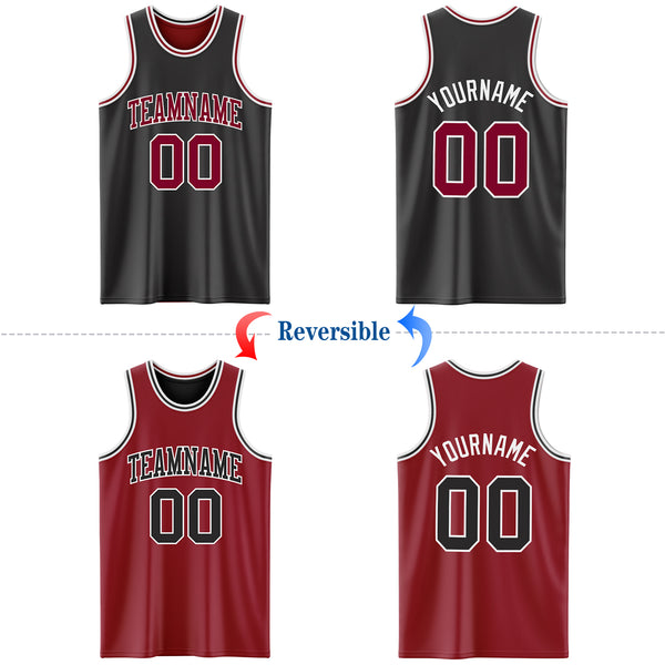 Custom Reversible Black Maroon-White Double Side Basketball Jersey