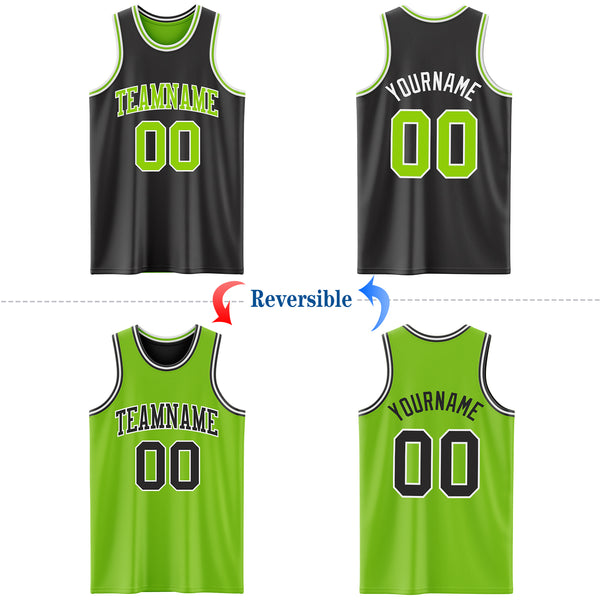 Custom Reversible Black Neon Green-White Double Side Authentic Basketball Jersey