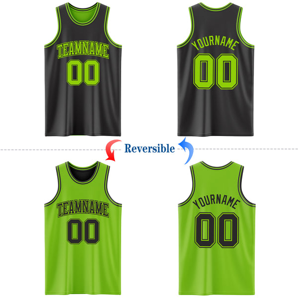 Custom Reversible Black Neon Green Double Side Authentic Basketball Jersey