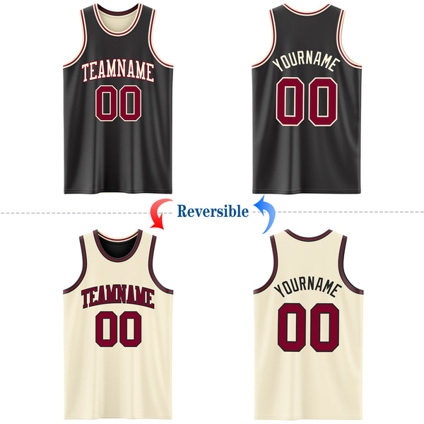 Custom Reversible Black Maroon-Cream Double Side Authentic Basketball Jersey