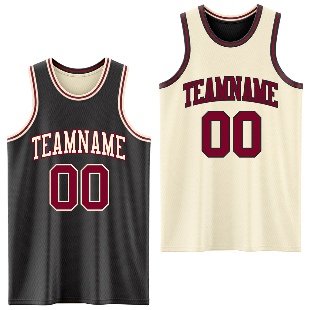 Custom Reversible Black Maroon-Cream Double Side Authentic Basketball Jersey