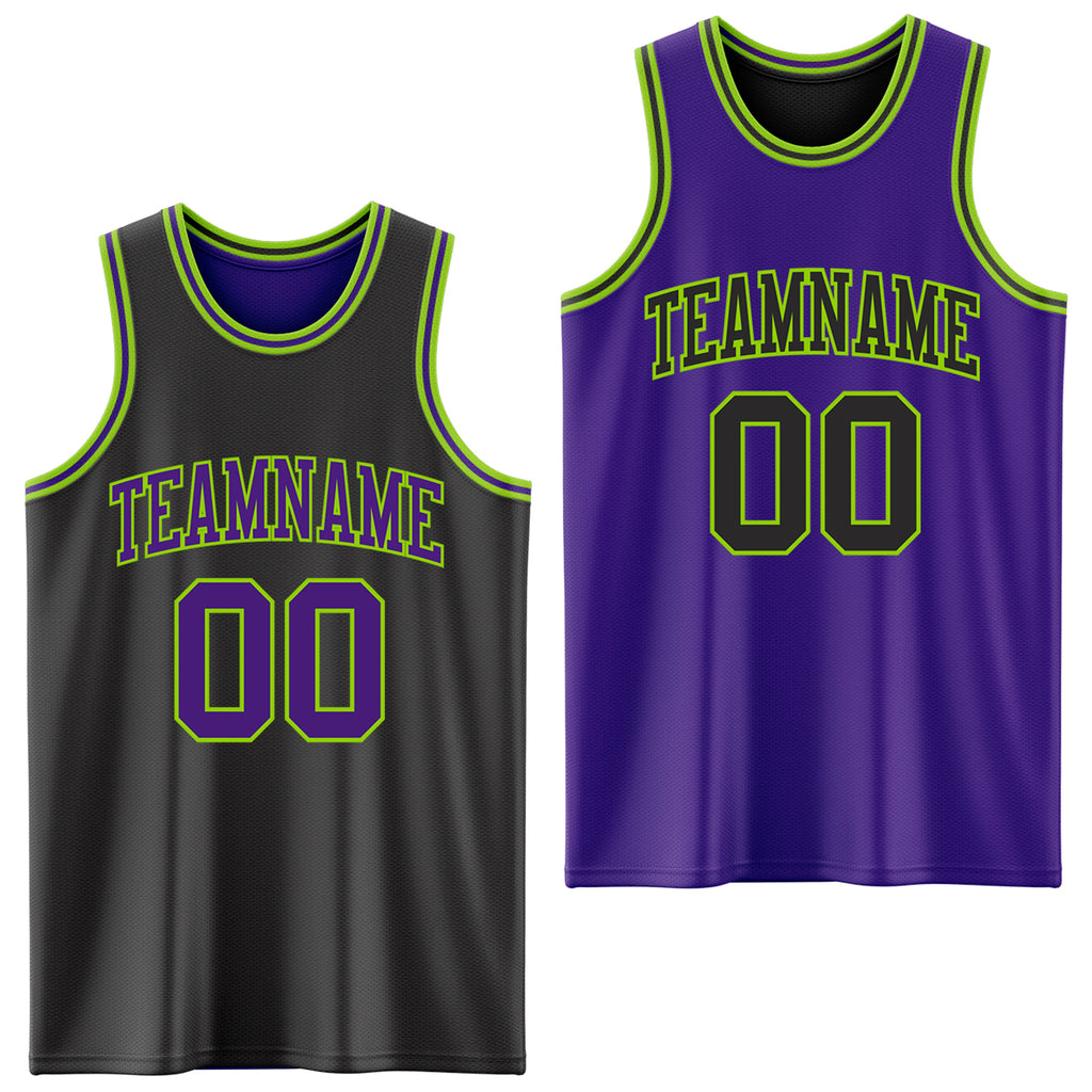 Custom Reversible Black Purple-Neon Green Double Side Authentic Basketball Jersey