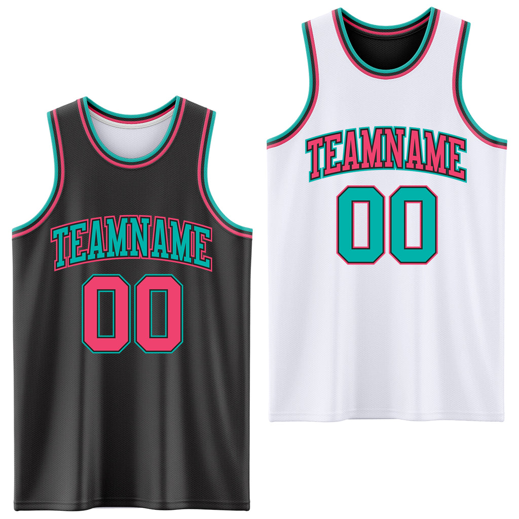 Custom Reversible Black Neon Pink-Aqua Double Side Authentic Basketball Jersey