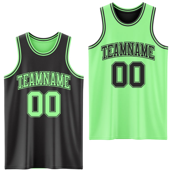 Custom Reversible Black Pea Green Double Side Authentic Basketball Jersey