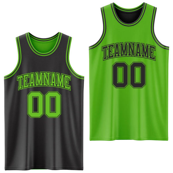 Custom Reversible Black Aurora Green Double Side Authentic Basketball Jersey