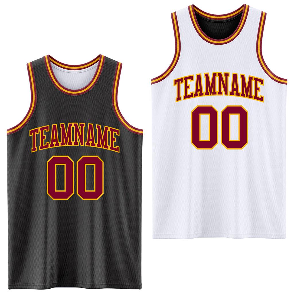 Custom Reversible Black Maroon-Gold Double Side Basketball Jersey