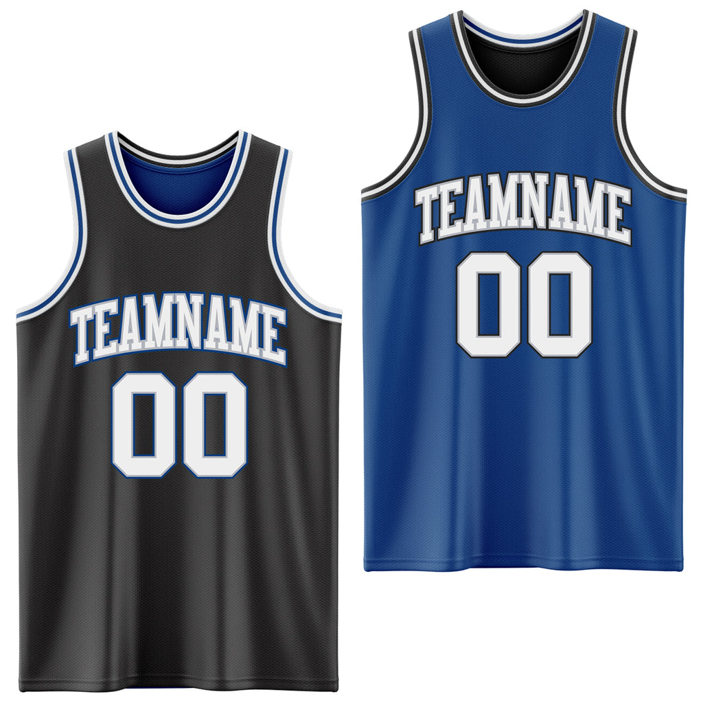 Custom Reversible Black Gray-Blue Double Side Basketball Jersey