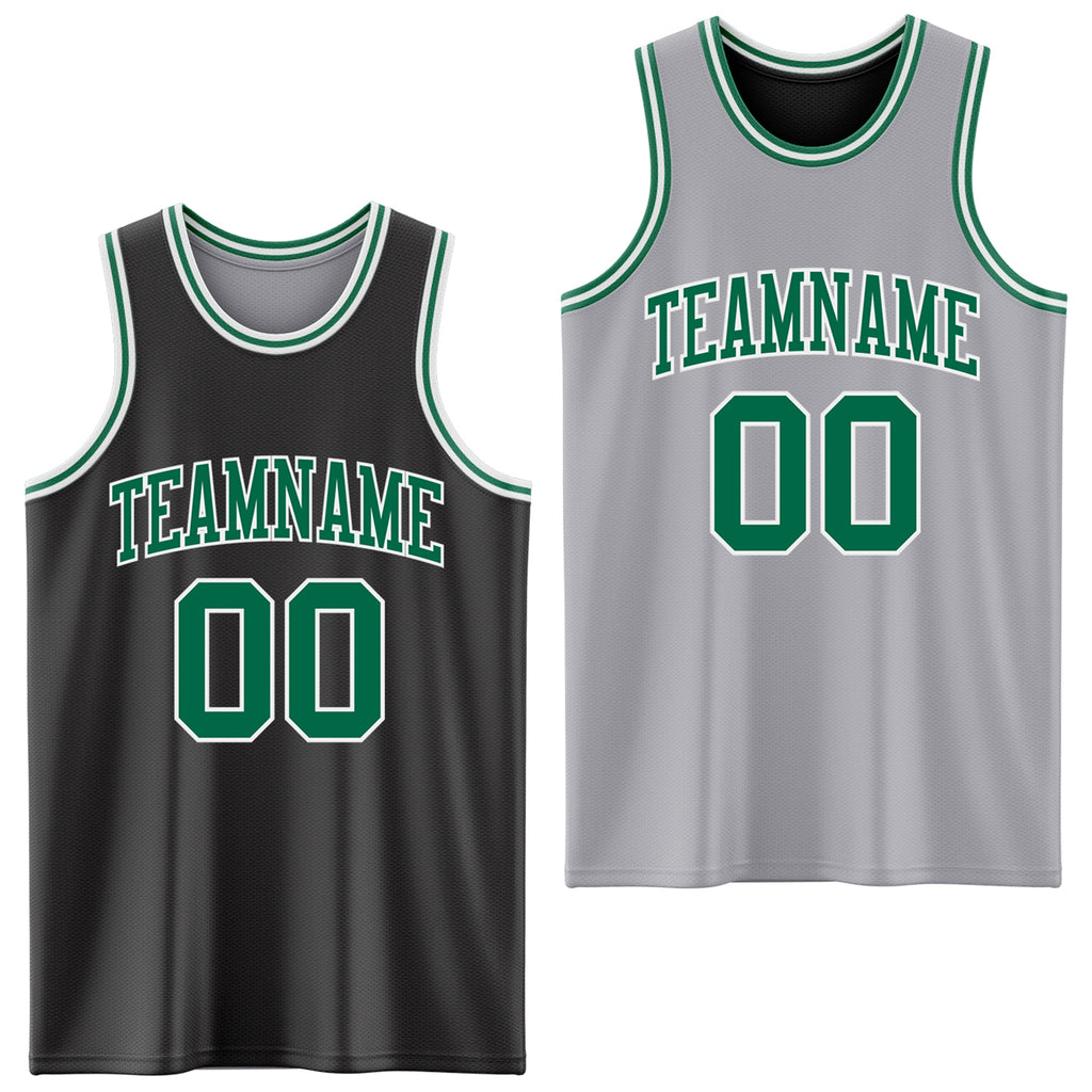 Custom Reversible Black Kelly Green-White Double Side Basketball Jersey