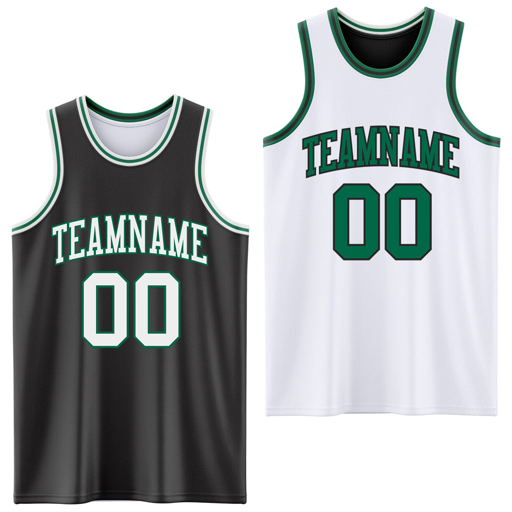 Custom Reversible Black White-Kelly Green Double Side Basketball Jersey