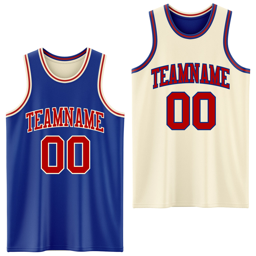 Custom Reversible Royal Red-Cream Double Side Basketball Jersey