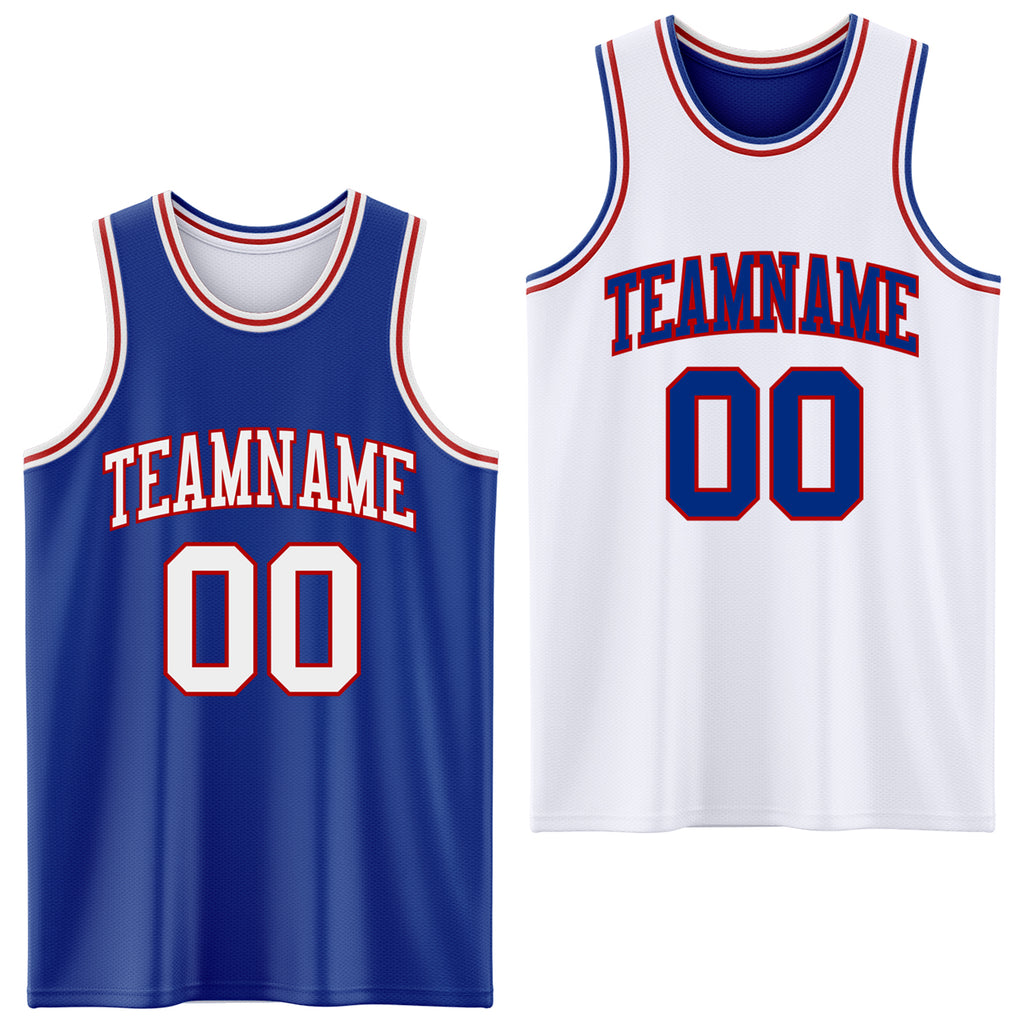 Custom Reversible Royal White-Red Double Side Basketball Jersey