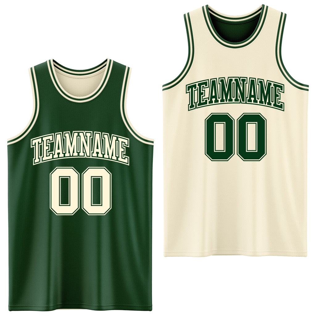 Custom Reversible Green Cream Double Side Basketball Jersey