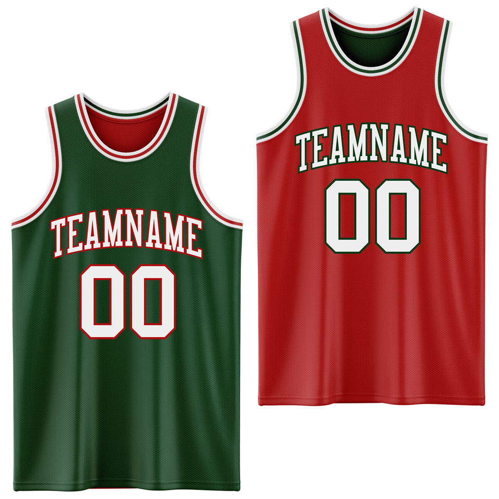 Custom Reversible Green White-Red Double Side Basketball Jersey