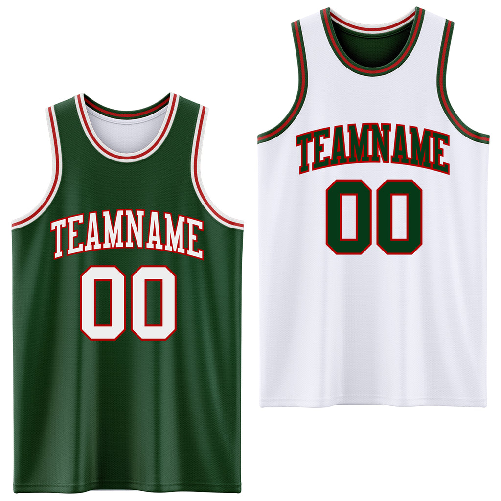 Custom Reversible Green White-Red Double Side Basketball Jersey