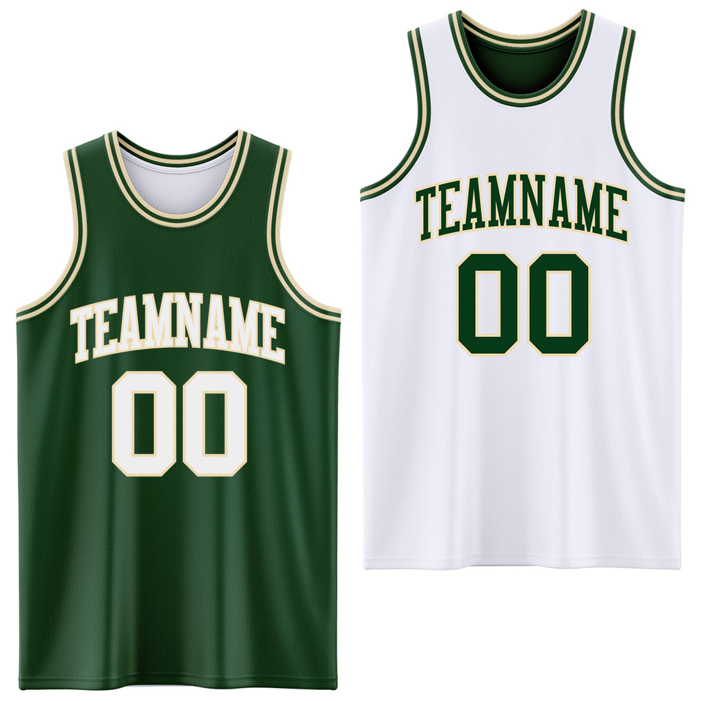 Custom Reversible Green White-Cream Double Side Basketball Jersey