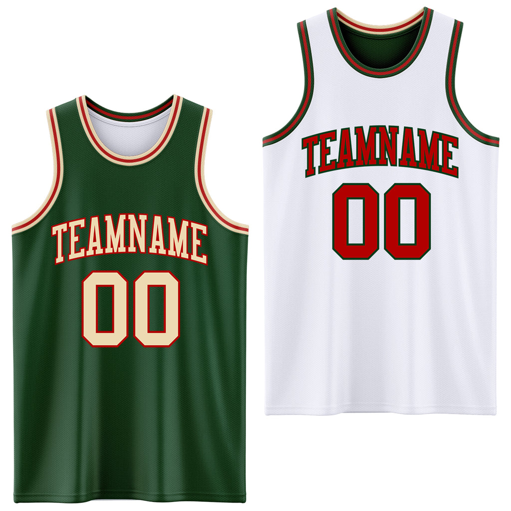 Custom Reversible Green Cream-Red Double Side Basketball Jersey