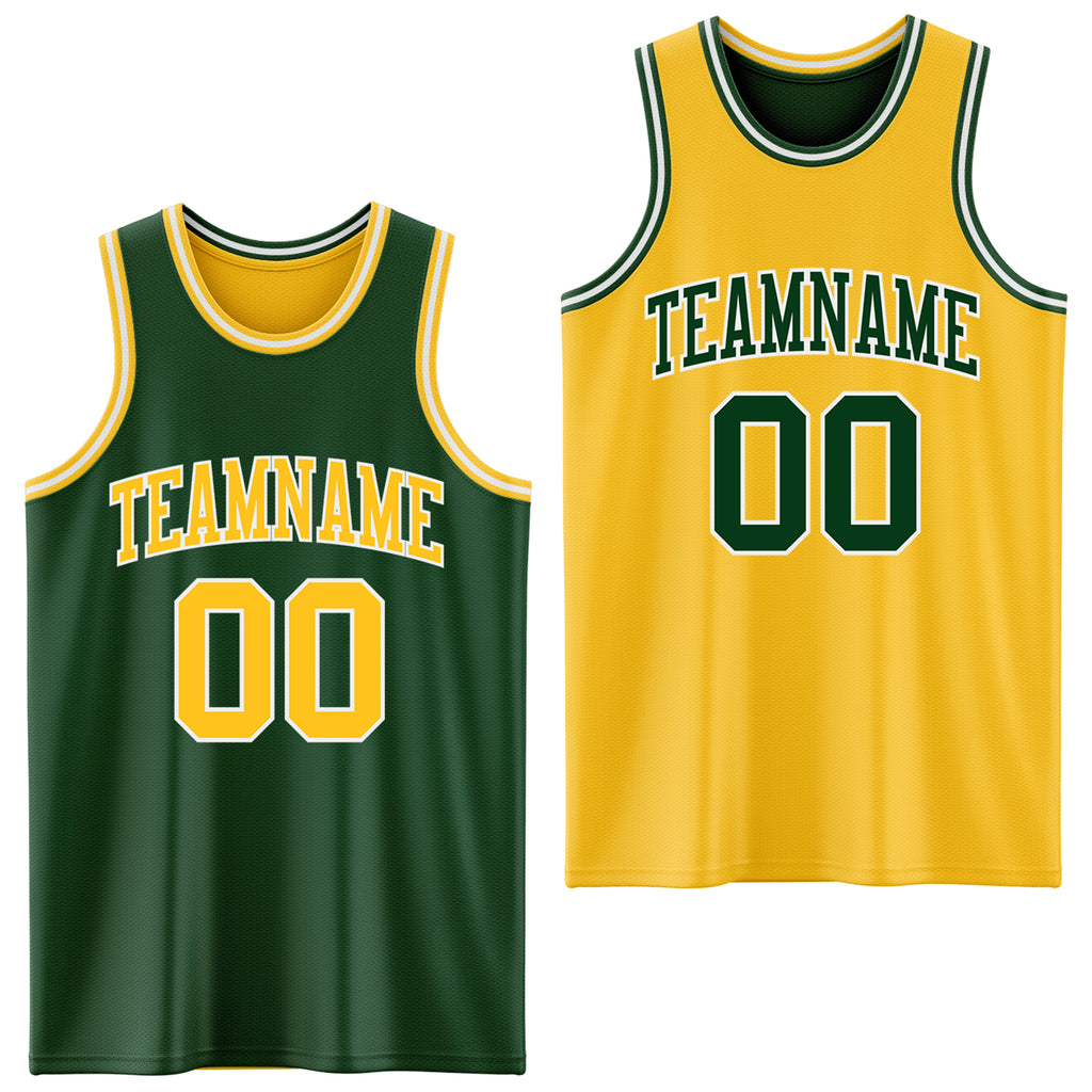 Custom Reversible Green Gold-White Double Side Basketball Jersey