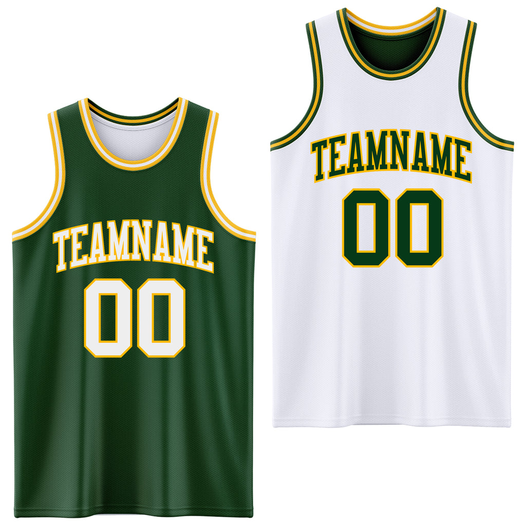 Custom Reversible Green White-Gold Double Side Basketball Jersey