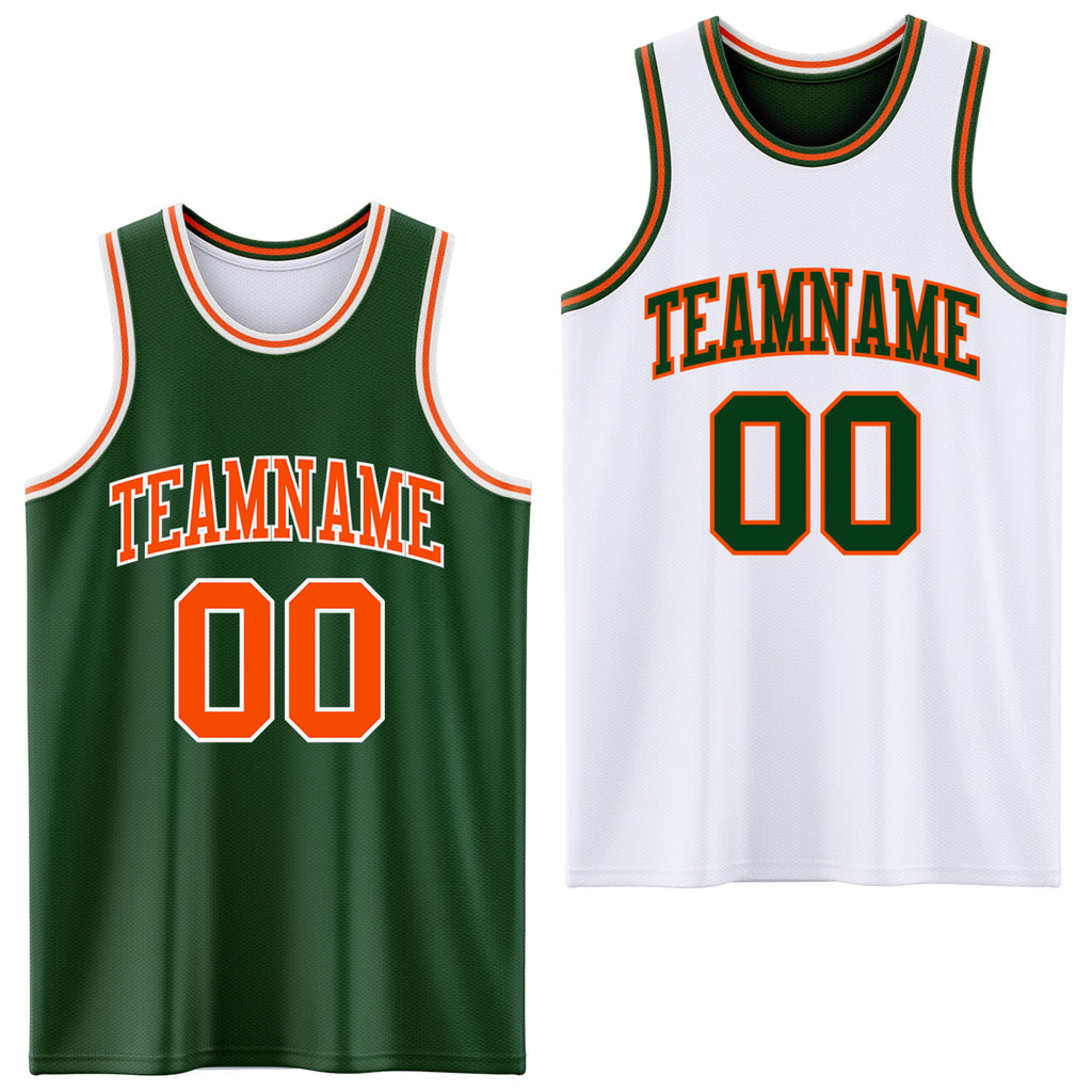 Custom Reversible Green Orange-White Double Side Basketball Jersey