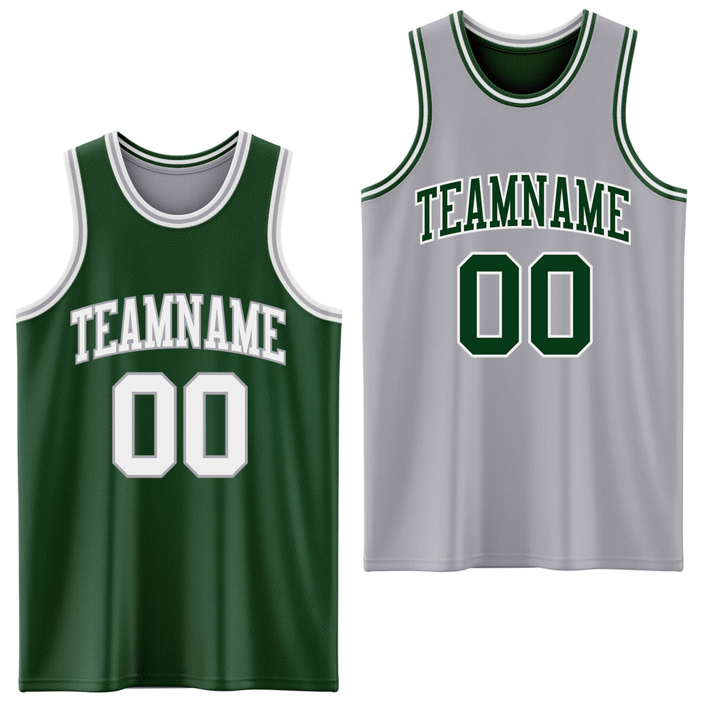 Custom Reversible Green White-Gray Double Side Basketball Jersey