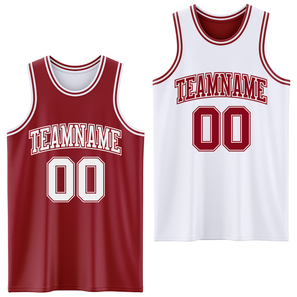 Custom Reversible Maroon White Double Side Basketball Jersey