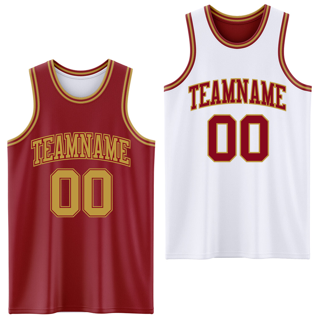 Custom Reversible Maroon Old Gold Double Side Basketball Jersey