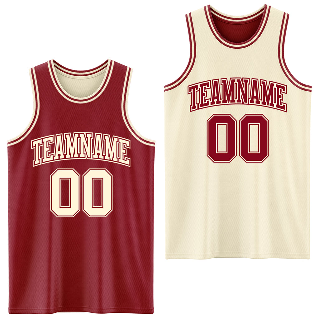 Custom Reversible Maroon Cream Double Side Basketball Jersey