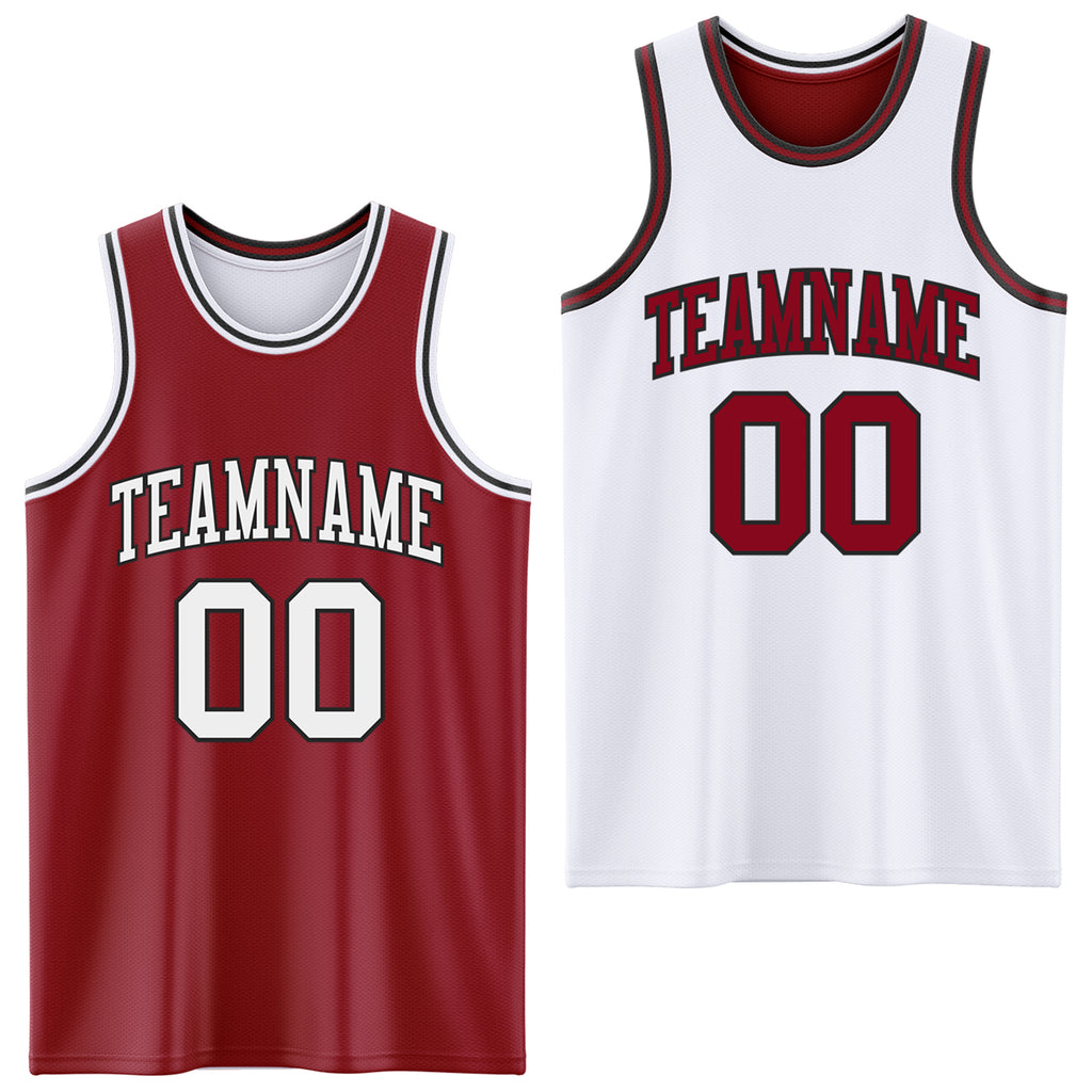 Custom Reversible Maroon White-Black Double Side Basketball Jersey