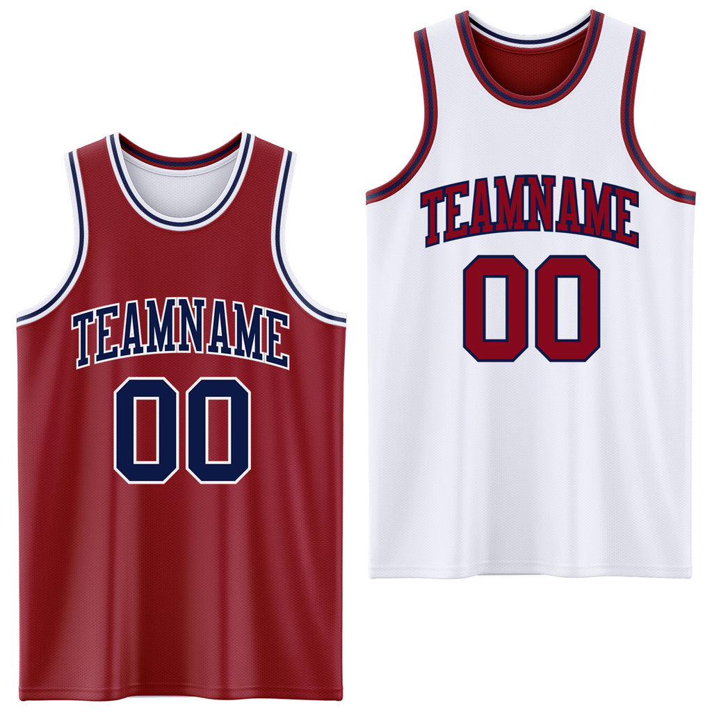 Custom Reversible Maroon Navy-White Double Side Basketball Jersey