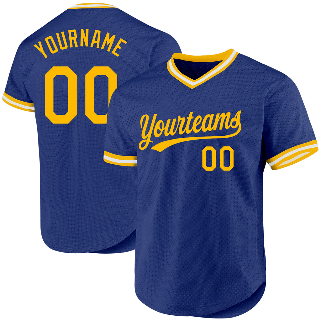 Custom Royal Gold-White Authentic Throwback Baseball Jersey