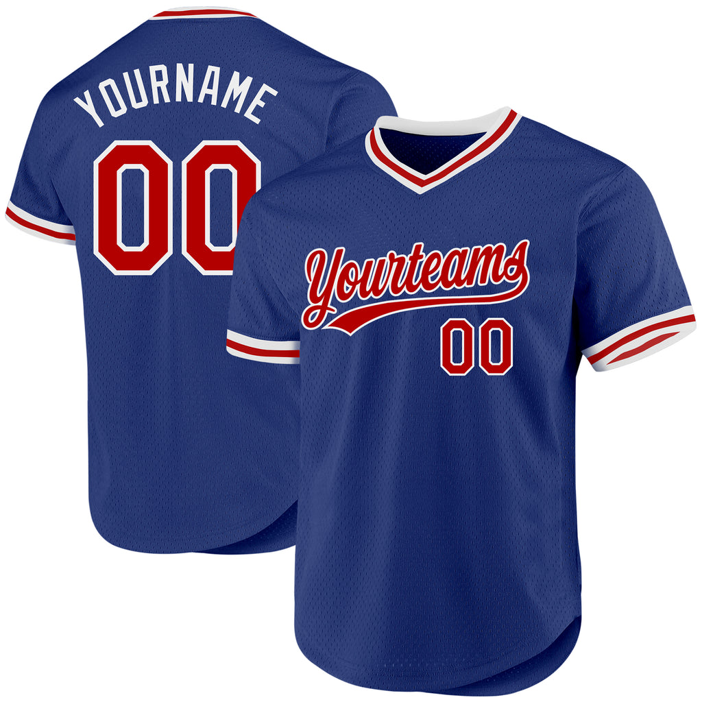 Custom Royal Red-White Authentic Throwback Baseball Jersey