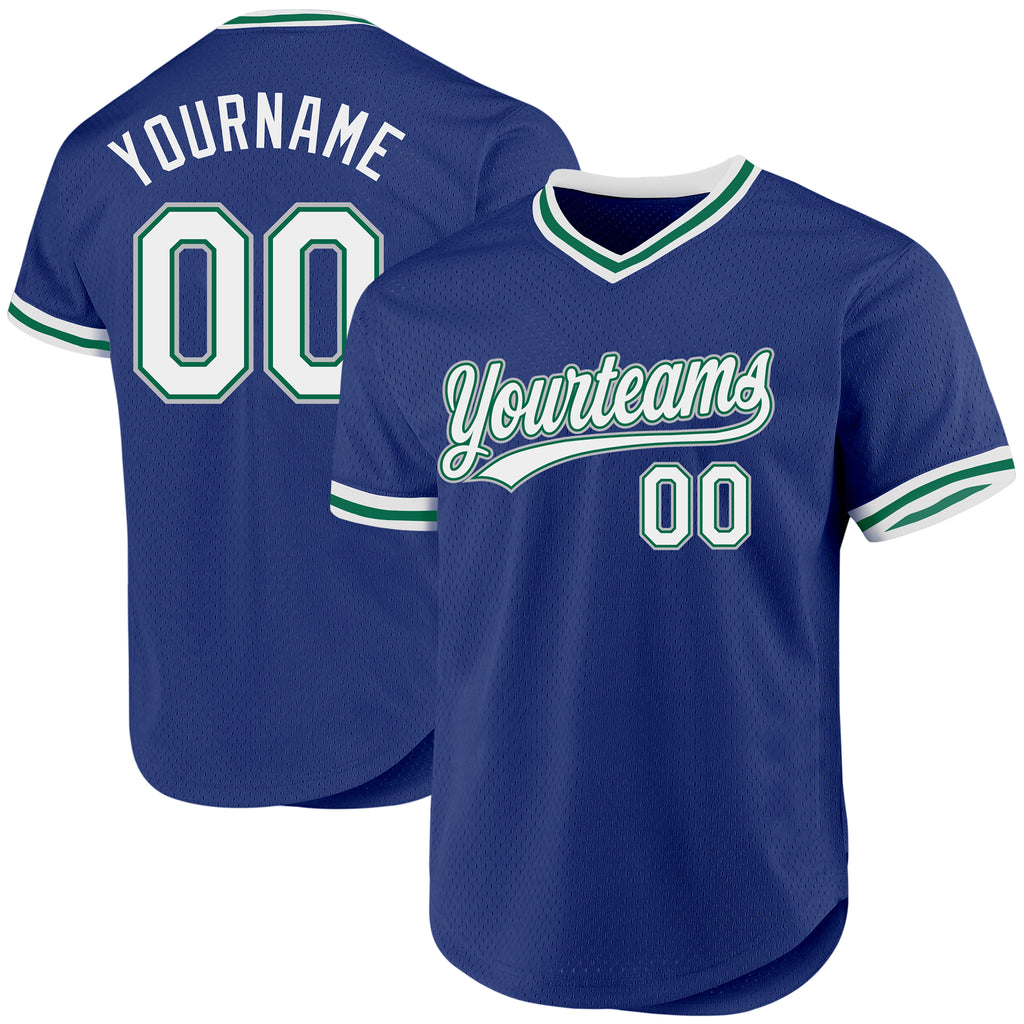 Custom Royal Kelly Green-Gray Authentic Throwback Baseball Jersey