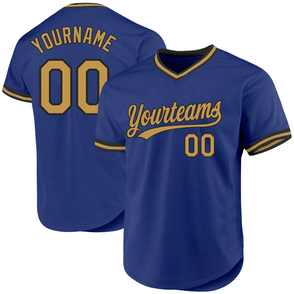 Custom Royal Old Gold-Black Authentic Throwback Baseball Jersey