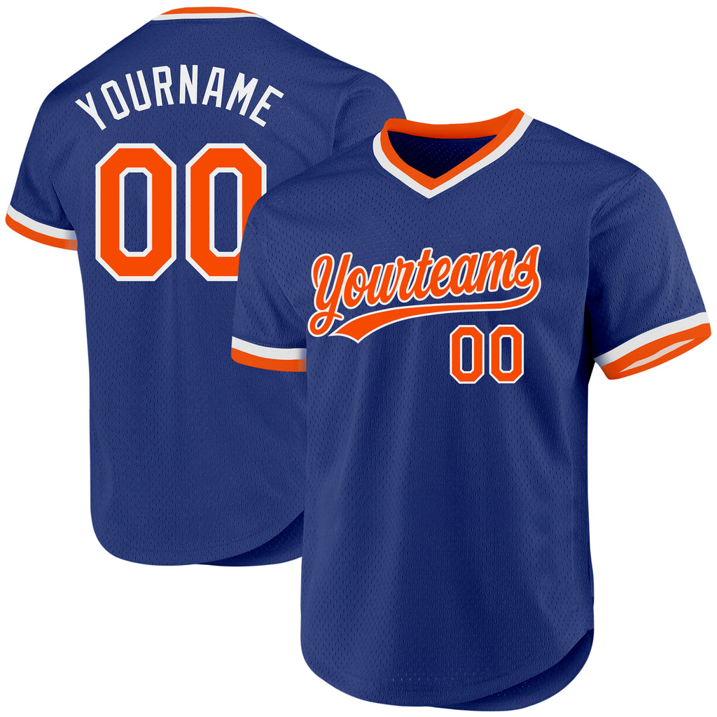 Custom Royal Orange-White Authentic Throwback Baseball Jersey