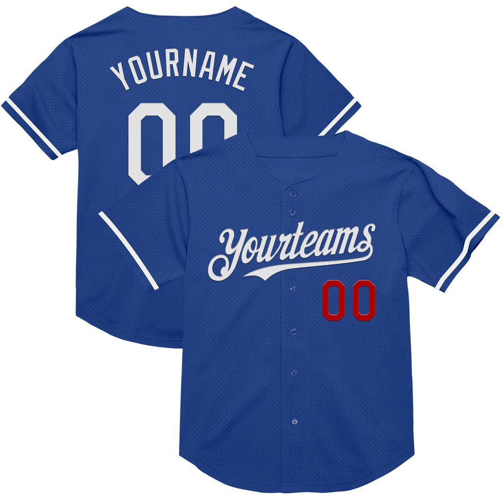 Custom Royal White-Red Mesh Authentic Throwback Baseball Jersey