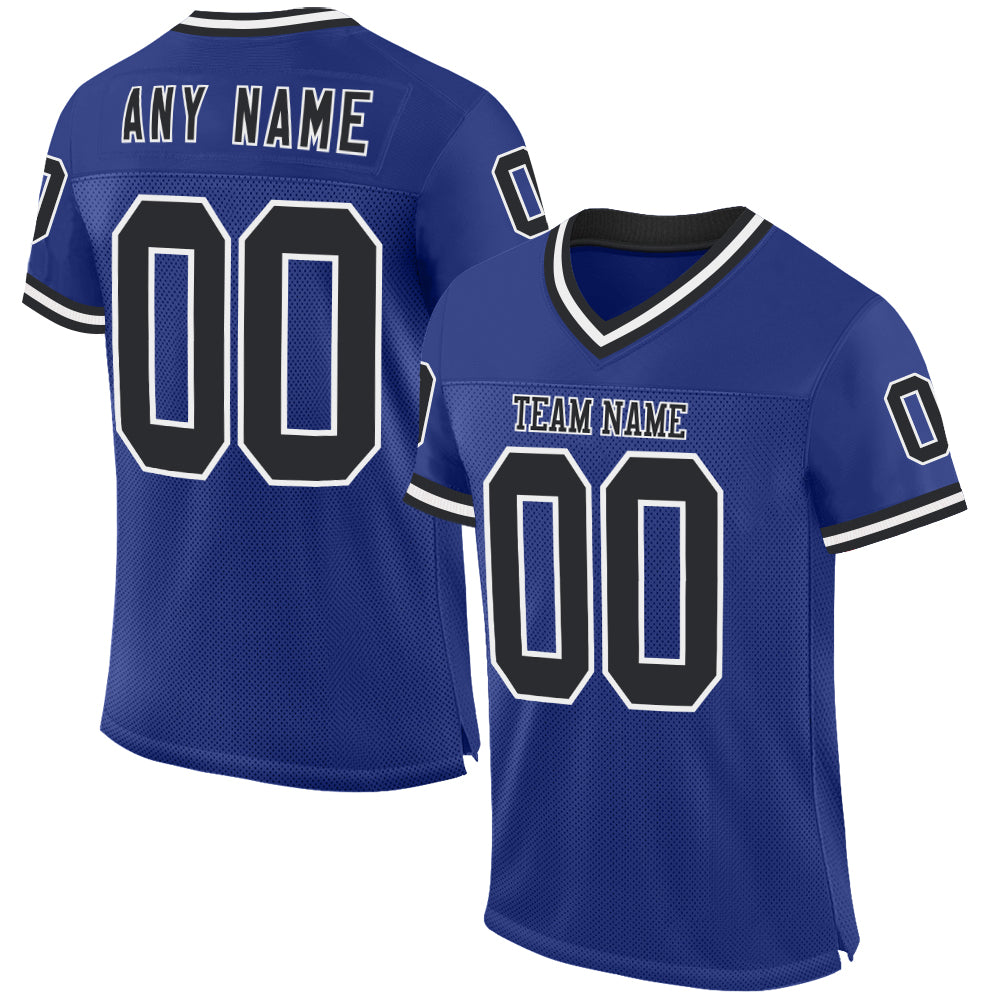 Custom Royal Black-White Mesh Authentic Throwback Football Jersey