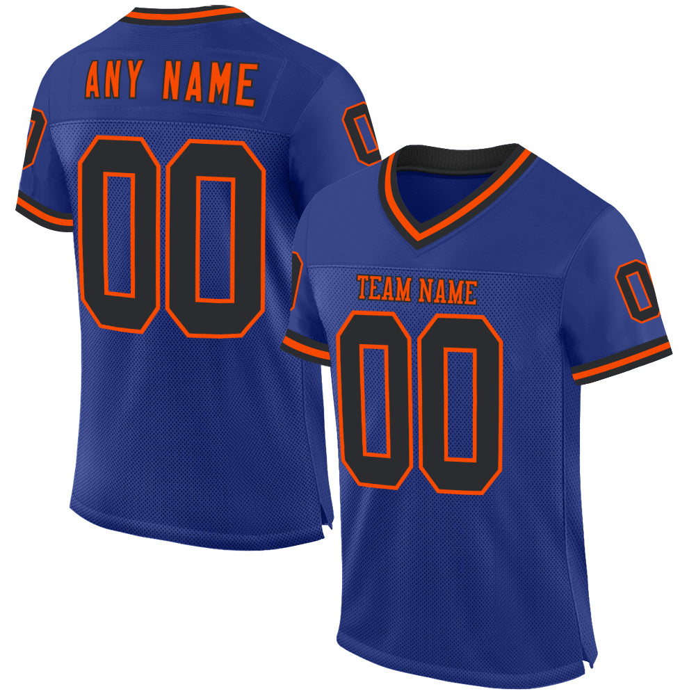 Custom Royal Black-Orange Mesh Authentic Throwback Football Jersey