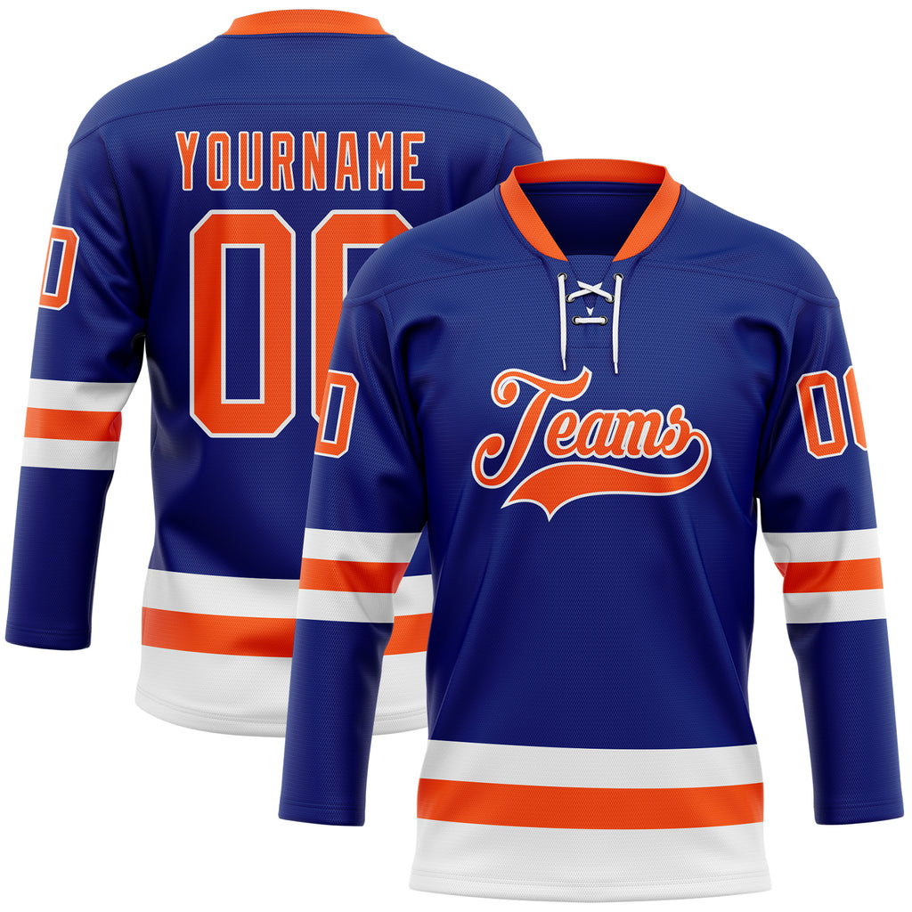 Custom Royal Orange-White Hockey Lace Neck Jersey