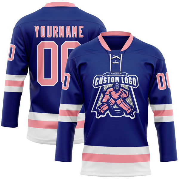 Custom Royal Medium Pink-White Hockey Lace Neck Jersey