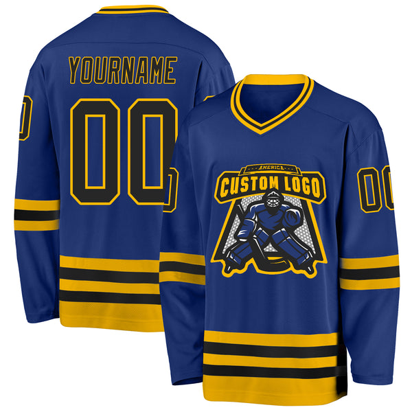 Custom Royal Black-Gold Hockey Jersey