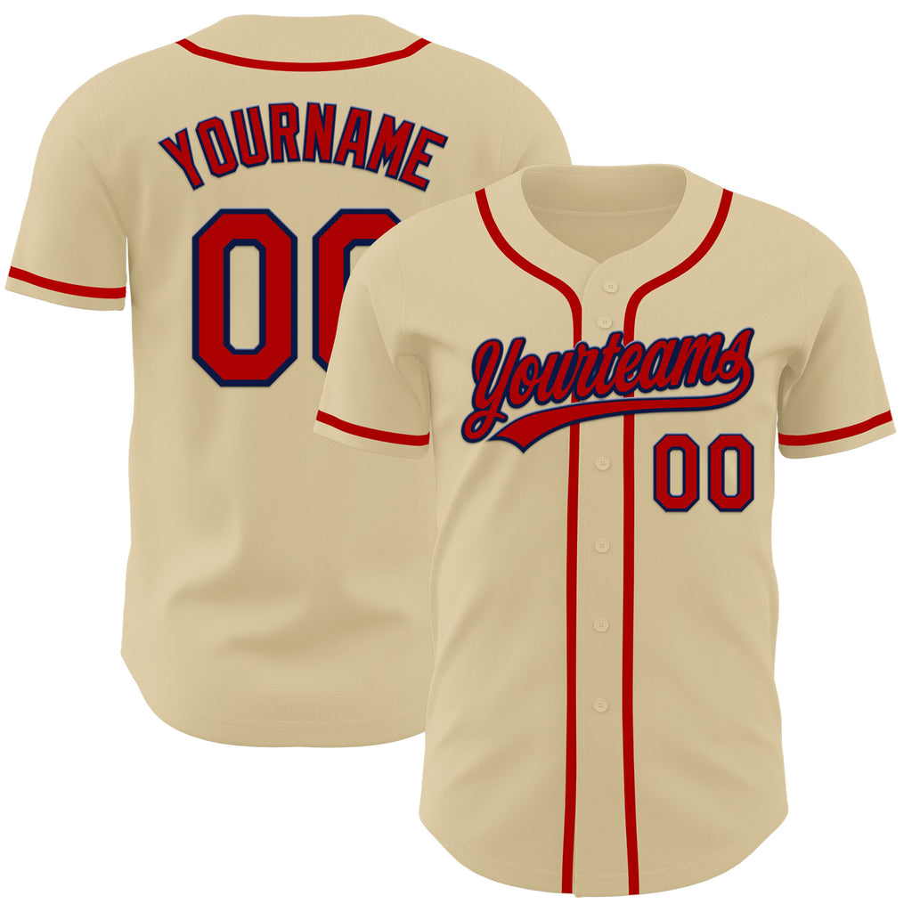 Custom Sand Red-Navy Authentic Baseball Jersey