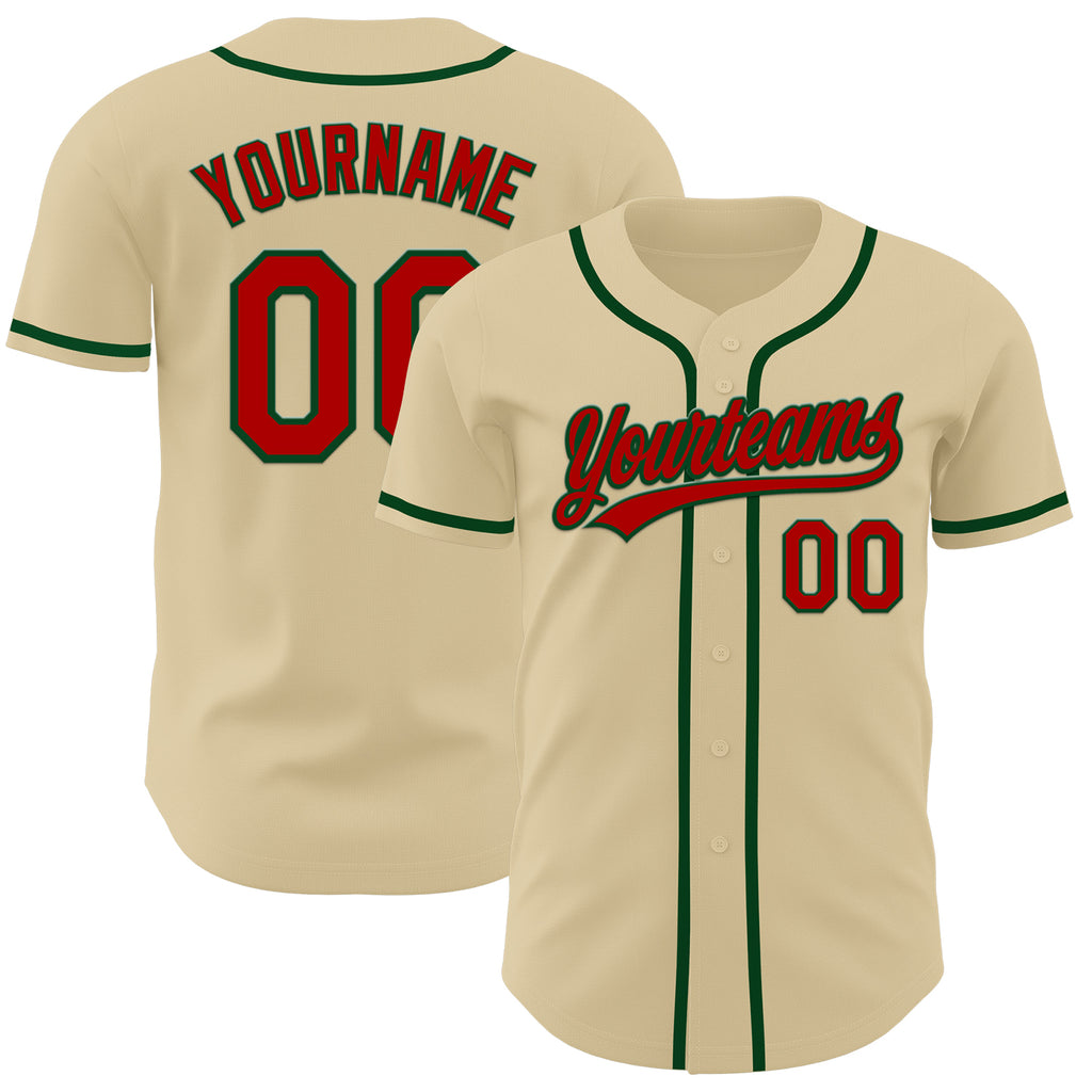 Custom Sand Red-Green Authentic Baseball Jersey