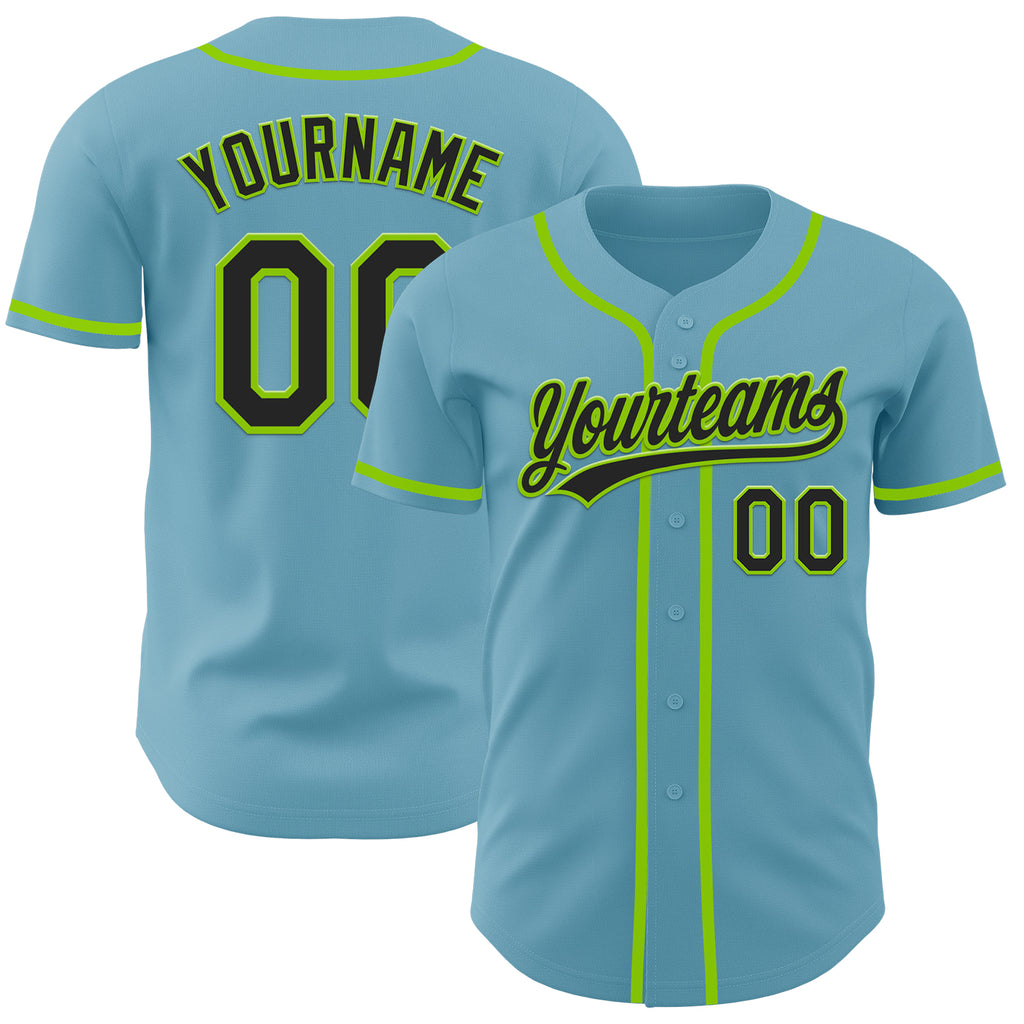 Custom Shadow Blue Black-Neon Green Authentic Baseball Jersey